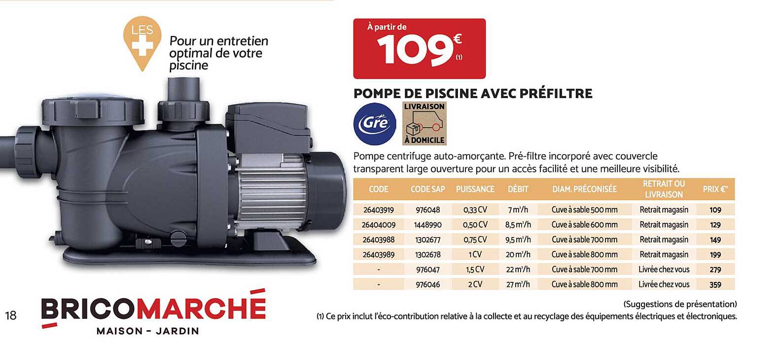 pompe de piscine avec préfiltre gré