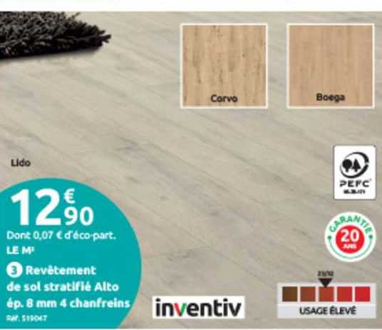 revêtement de sol stratifié alto ép. 8 mm 4 chanfreins inventiv