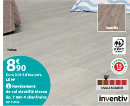 revêtement de sol stratifié mezzo ép. 7 mm 4 chanfreins inventiv