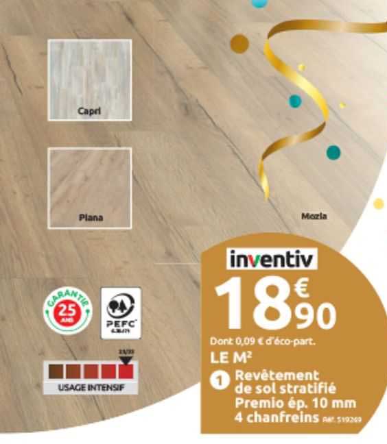 revêtement de sol stratifié premio ép. 10 mm 4 chanfreins inventiv