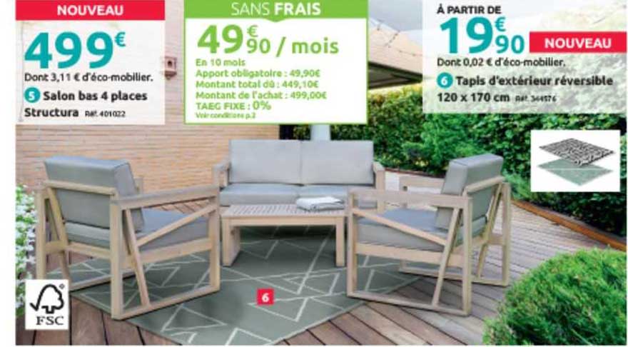 salon bas 4 places structura, tapis d'extérieur réversible