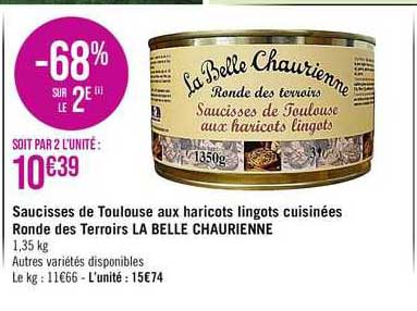 saucisses de toulouse aux haricots lingots cuisinées ronde des terroirs la belle chaurienne -68% sur le 2e