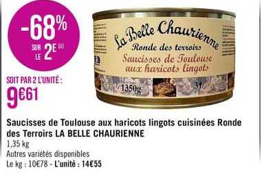 saucisses de toulouse aux haricots lingots cuisinées ronde  des terroirs la belle chaurienne