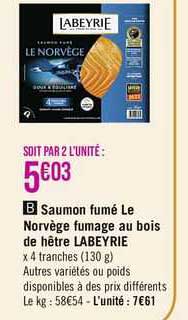 saumon fumé le norvège fumage au bois de hêtre labeyrie