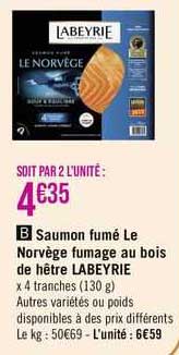 saumon fumé le norvège fumage au bois de hêtre  labeyrie