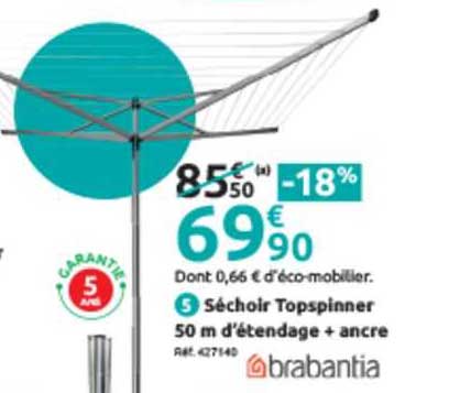 séchoir topspinner 50 m d'étendage + ancre brabantia