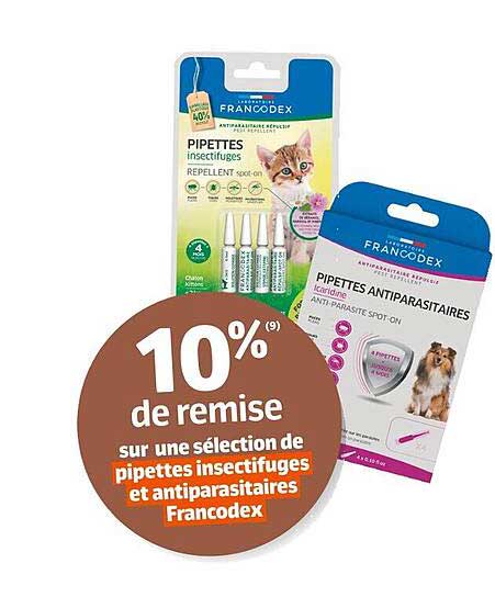 sélection de pipettes insectifuges et antiparasitaires francodex