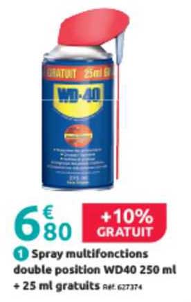spray multifonctions double position wd40 250 ml + 25 ml gratuits