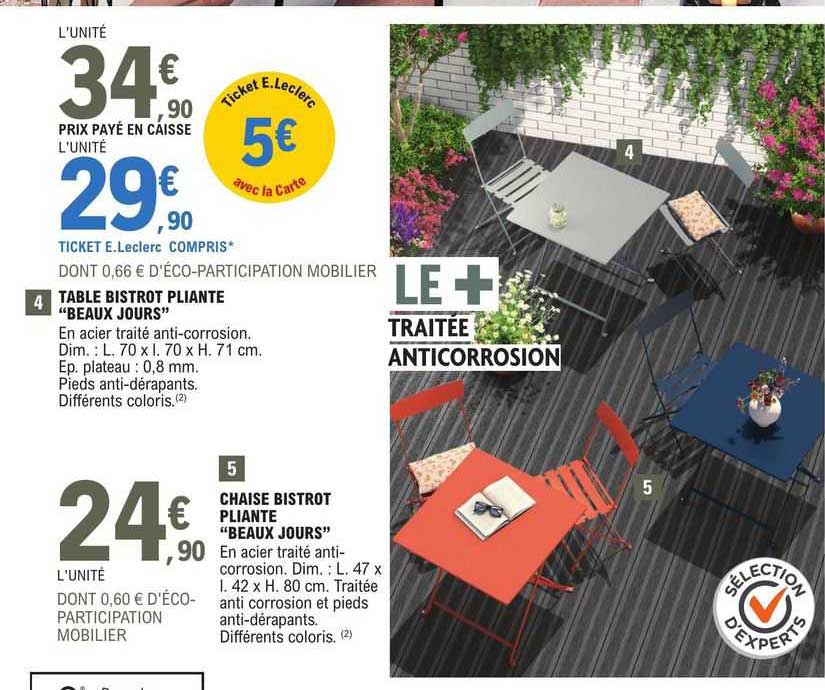 table bistrot pliante "beaux jours", chaise bistrot pliante "beaux jours"