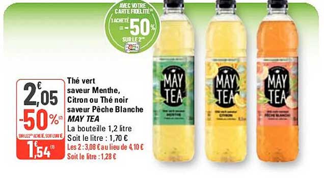 thé vert saveur menthe citron ou thé noir saveur pêche blanche may tea