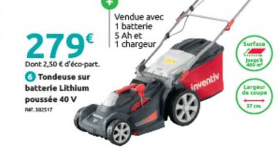 tondeuse sur batterie lithium poussée 40 v inventiv