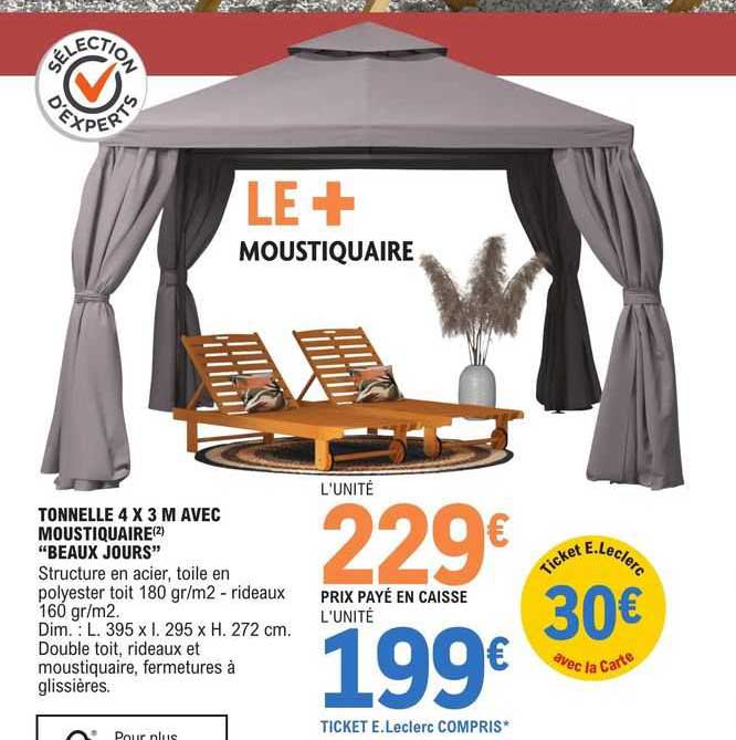 tonnelle 4 x 3 m avec moustiquaire "beaux jours"