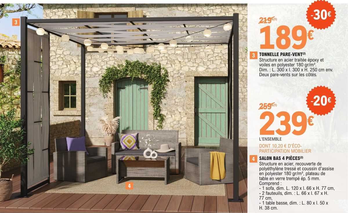 Tonnelle Pare-vent Salon Bas 4 Pièces