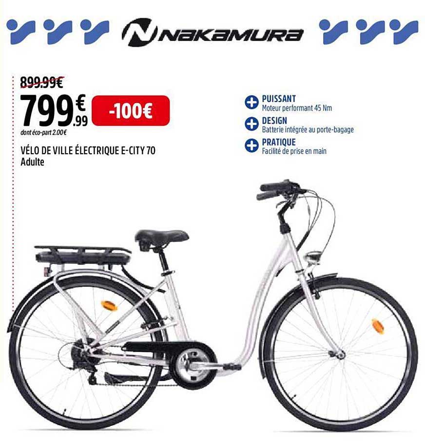 vélo de ville électrique e-city 70 adulte nakamura