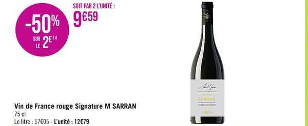 Vin De France Rouge Signature M Sarran -50% Sur Le 2e
