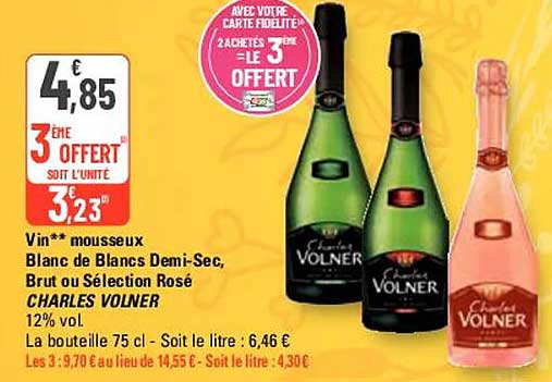 vin mousseux blanc de blancs demi-sec, brut ou sélection rosé charles volner