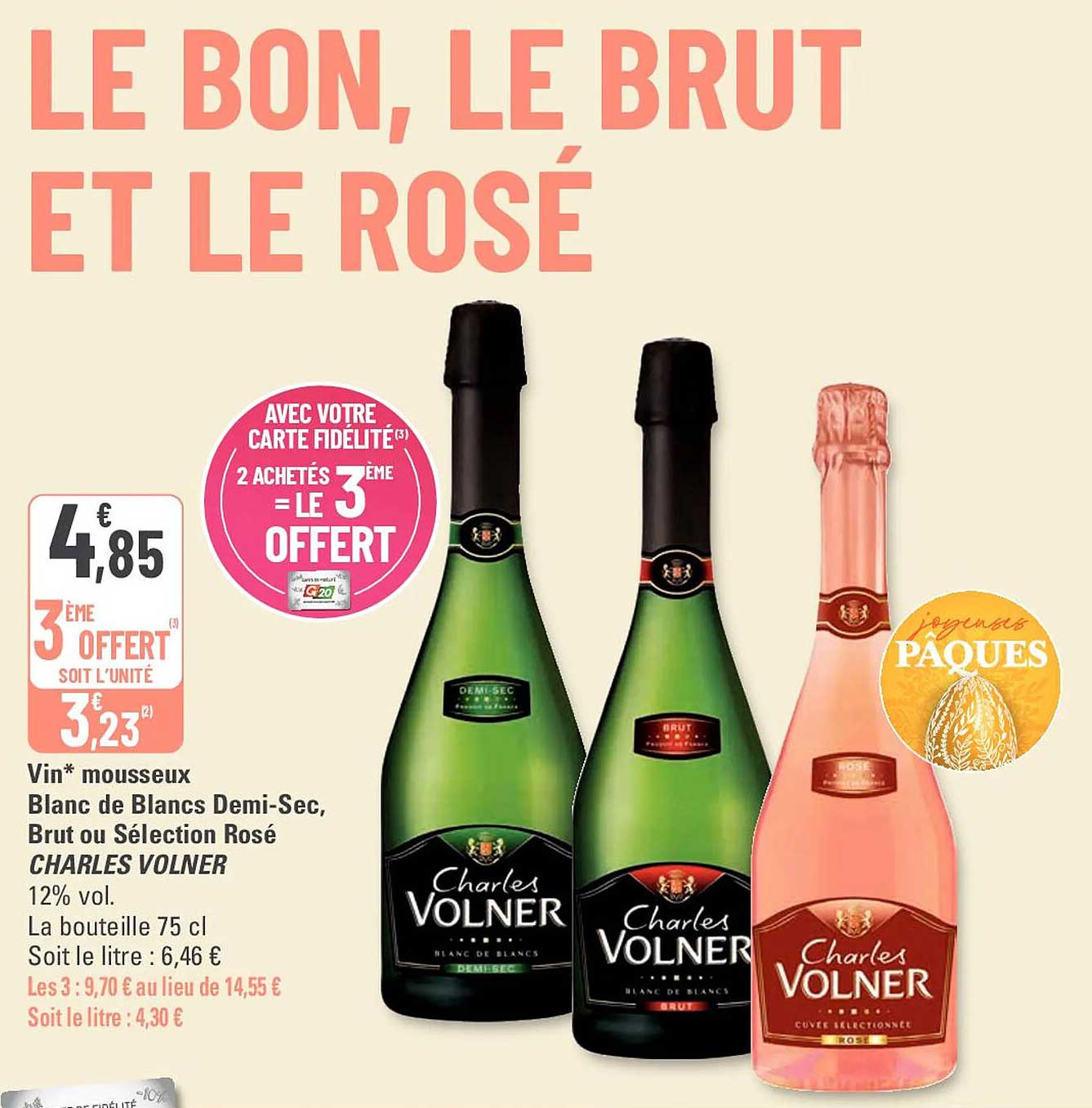 vin mousseux blanc de blancs demi-sec, brut ou sélection rosé charles volner