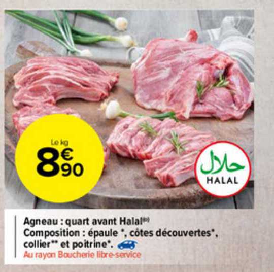 agneau : quart avant halal composition : épaule, côtes découvertes collier et poitrine