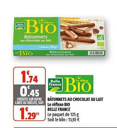 bâtonnets au chocolat au lait le réflexe bio belle france
