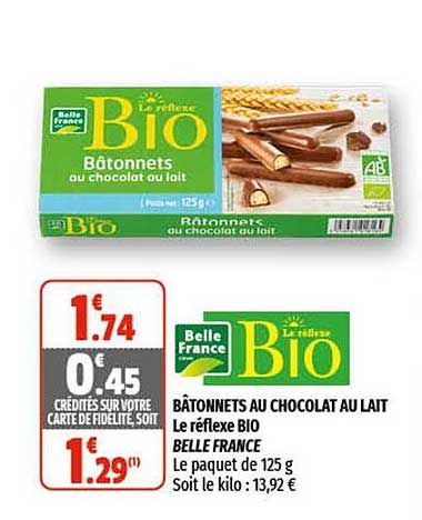 bâtonnets au chocolat au lait le réflexe bio belle france