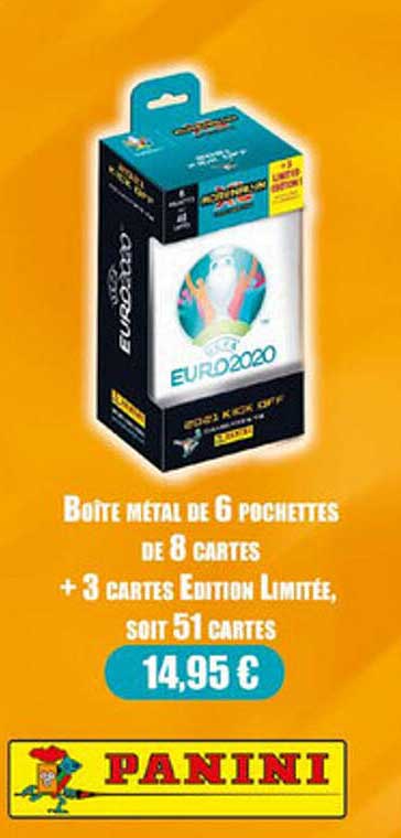 boîte métal de 6 pochettes de 8 cartes + 3 cartes edition limitée, soit 51 cartes