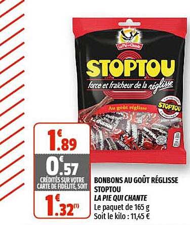 bonbons au goût réglisse stoptou la pie qui chante