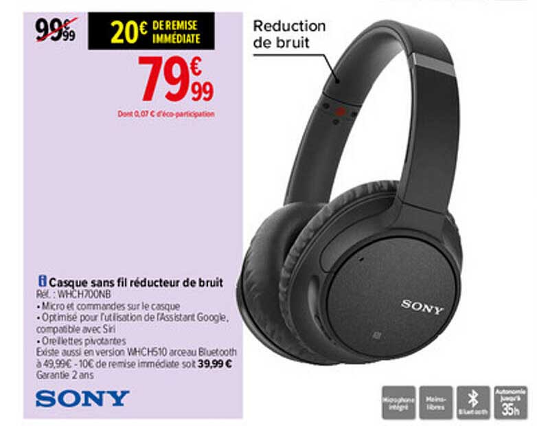 casque sans fil réducteur de bruit sony