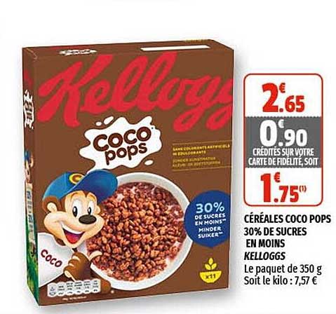 céréales coco pops 30% de sucres en moins kelloggs