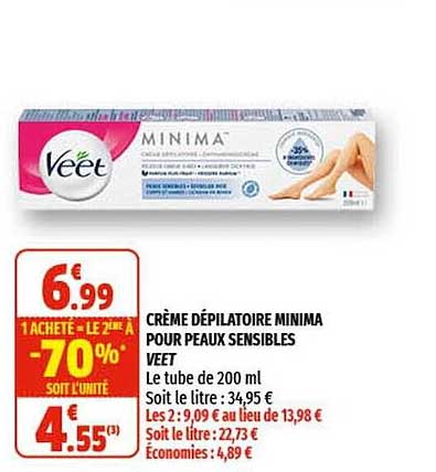 crème dépilatoire minima pour peaux sensibles veet