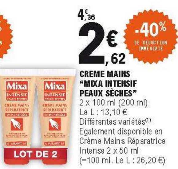 crème mains "mixa intensif peaux sèches"
