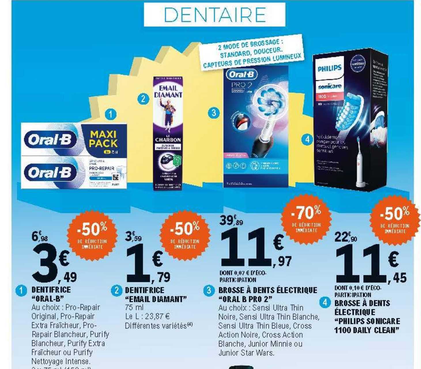 dentifrice "oral-b", dentifrice "email diamant", brosse à dents électrique "oral b pro 2", brosse à dents électrique "philips sonicare 1100 daily clean"