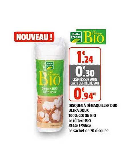 disques à démaquiller duo ultra doux 100% coton bio le réflexe bio belle france