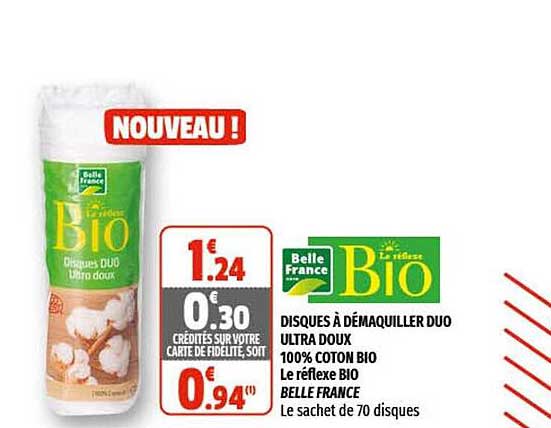 disques à démaquiller duo ultra doux 100% coton bio le réflexe bio belle france