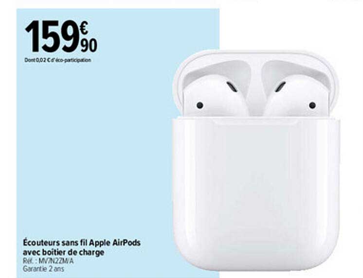 écouteurs sans fil apple airpods avec boîtier de charge