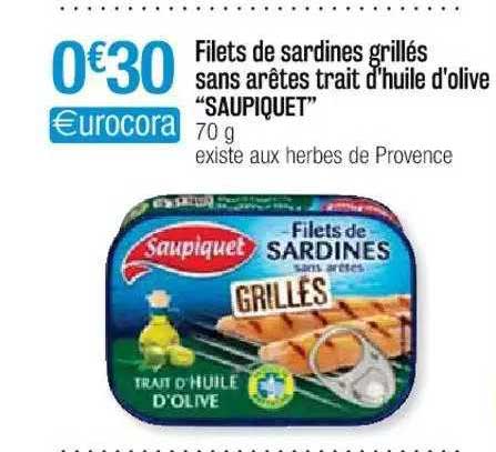 filets de sardines grillés sans arêtes trait d'huile d'olive "saupiquet"