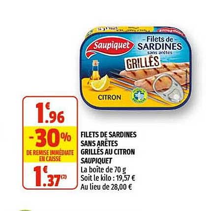 filets de sardines sans arêtes grillés au citron saupiquet
