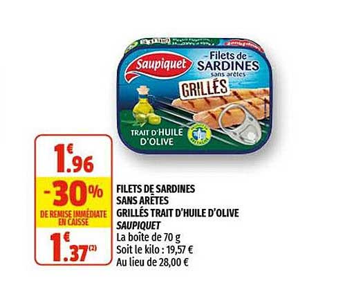 filets de sardines sans arêtes grillés trait d'huile d'olive saupiquet