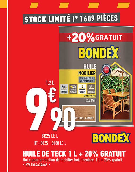 huile de teck 1 l + 20% gratuit