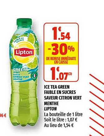 ice tea green faible en sucres saveur citron vert menthe lipton