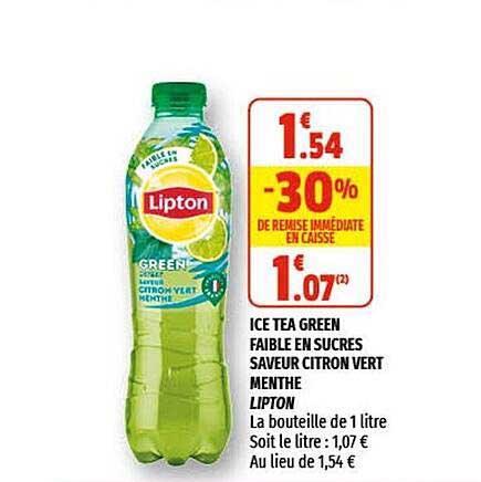 ice tea green faible en sucres saveur citron vert menthe lipton