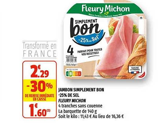 jambon simplement bon -25% de sel fleury michon