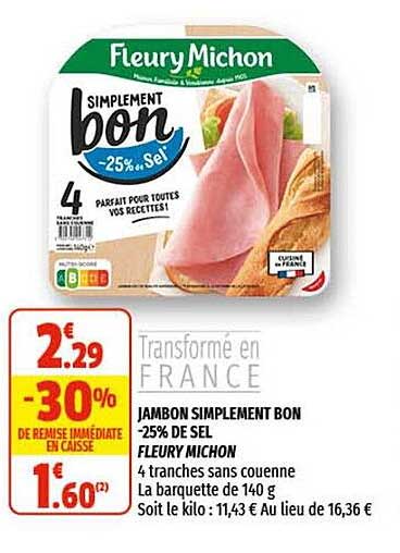jambon simplement bon -25% de sel fleury michon