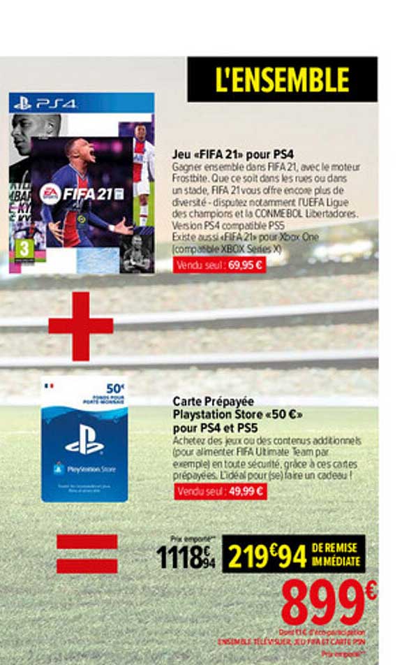jeu «fifa 21» pour ps4, carte prépayée playstation store