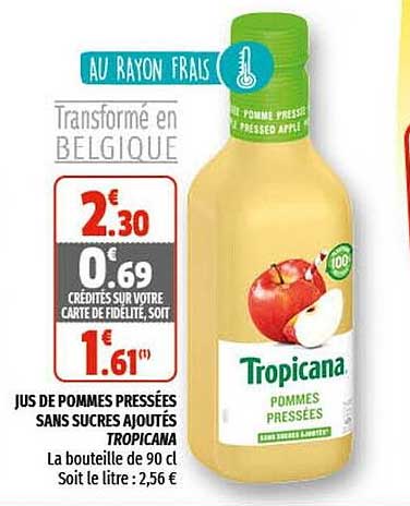 jus de pommes pressés sans sucres ajoutés tropicana