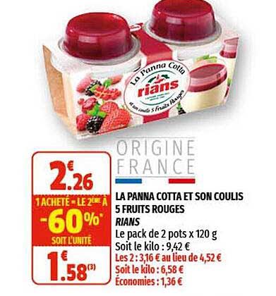 la panna cotta et son coulis 5 fruits rouges rians