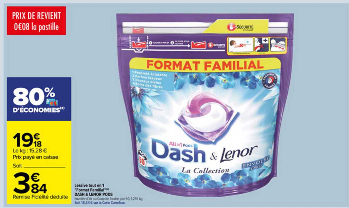 lessive tout en 1 "format familial" dash & lenor pods