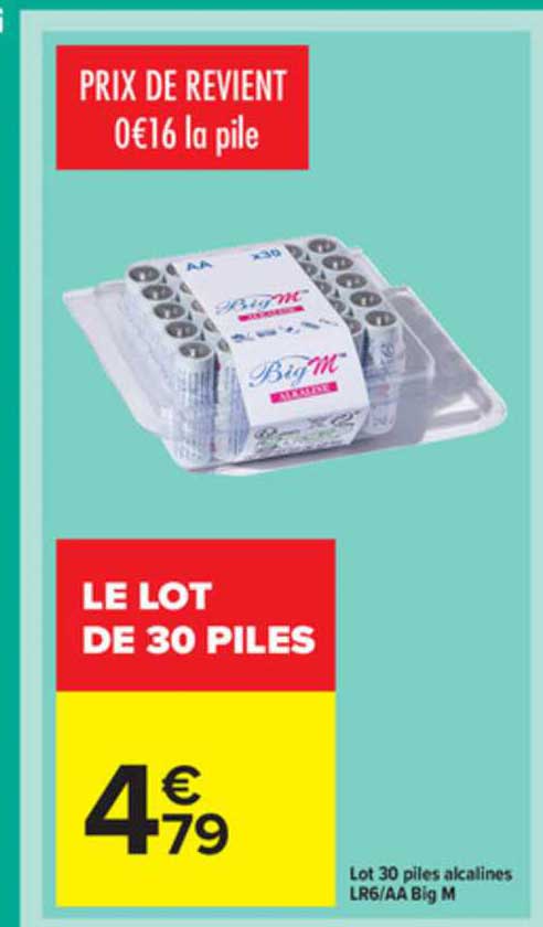 lot 30 piles alcalines lr6-aa big m