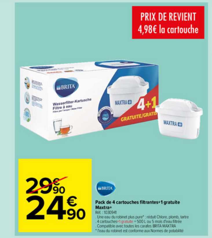 pack de 4 cartouches filtrantes + 1 gratuite maxtra+