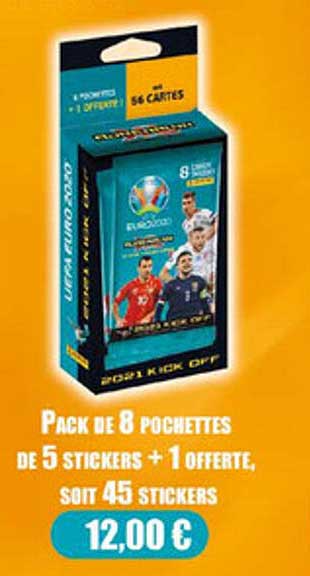 pack de 8 pochettes de 5 stickers + 1 offerte, soit 45 stickers