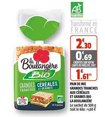 pain de mie grandes tranches aux céréales et graines bio la boulangère